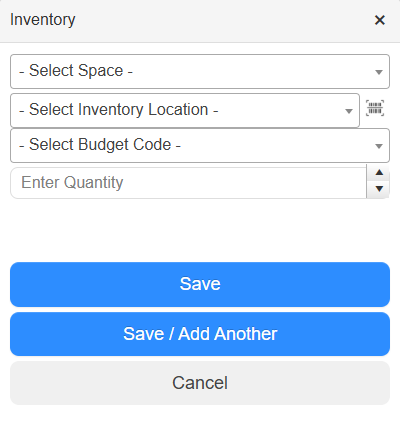 Add Inventory to Request pop-up.