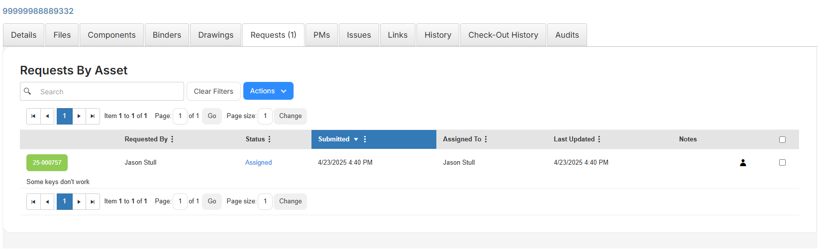 Asset request Requests tab.