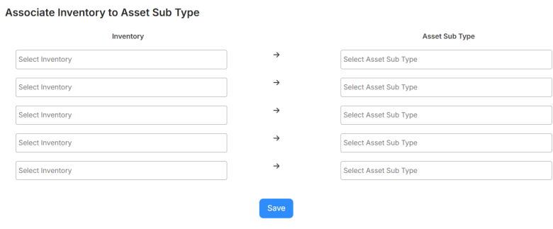 Associate Inventory to Asset Sub Type page.