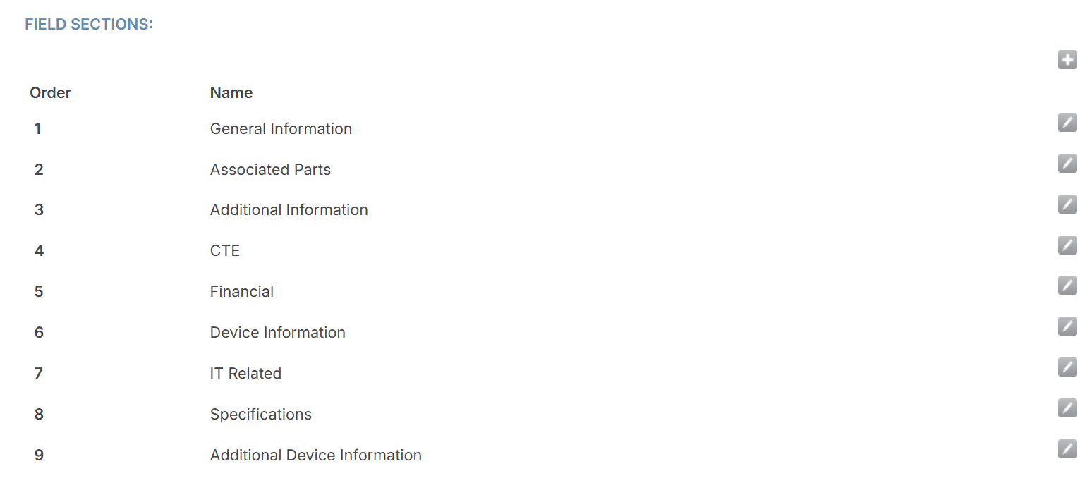 Manage custom field lists and sections