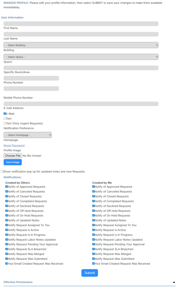 Edit profile page.