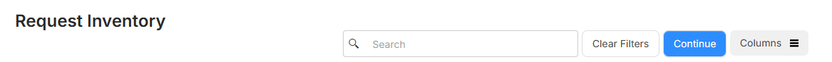 Continue button on the Request Inventory page.