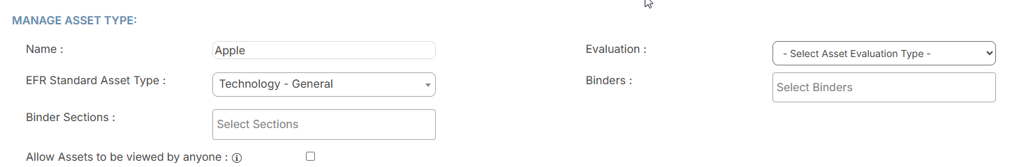 Manage Asset Types page.