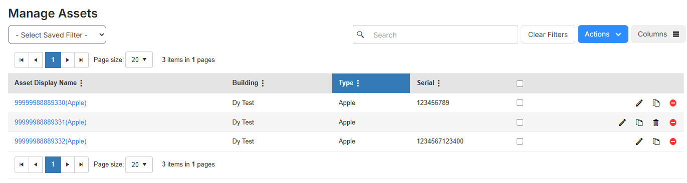 Manage Assets page.