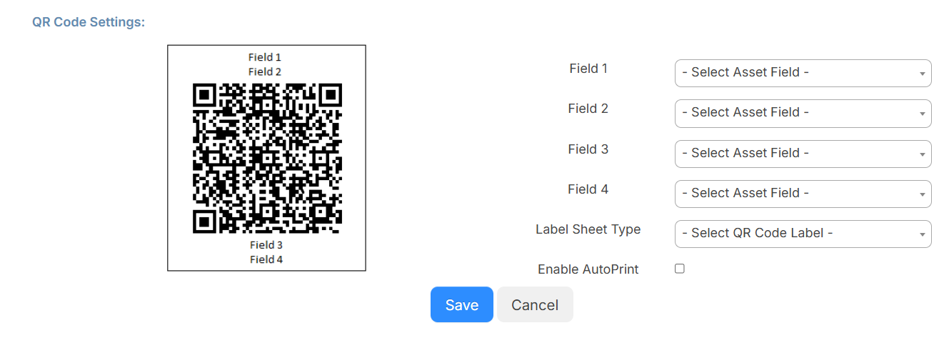 Settings Qr Code Configure QR codes for assets
