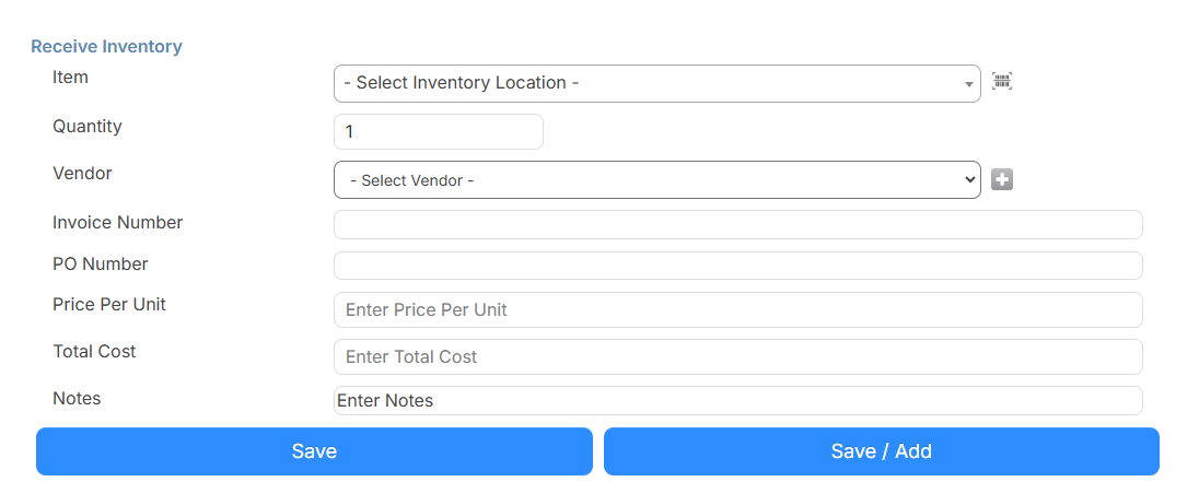 Receive Inventory page.