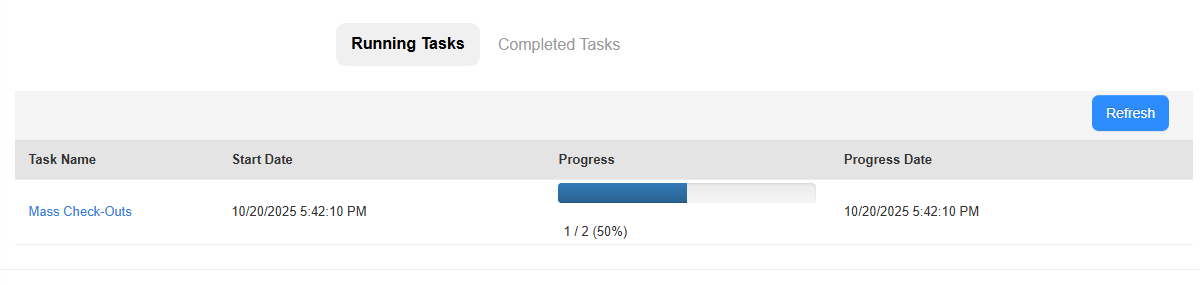 Running Tasks tab of job manager.